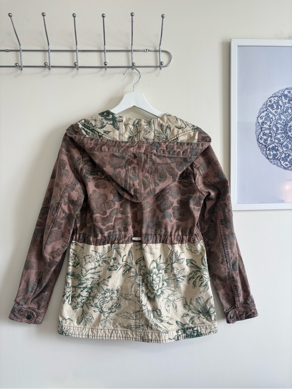 Anthropologie Hei Hei Utility Anorak Jacket Floral Camo Hooded Canvas | Small